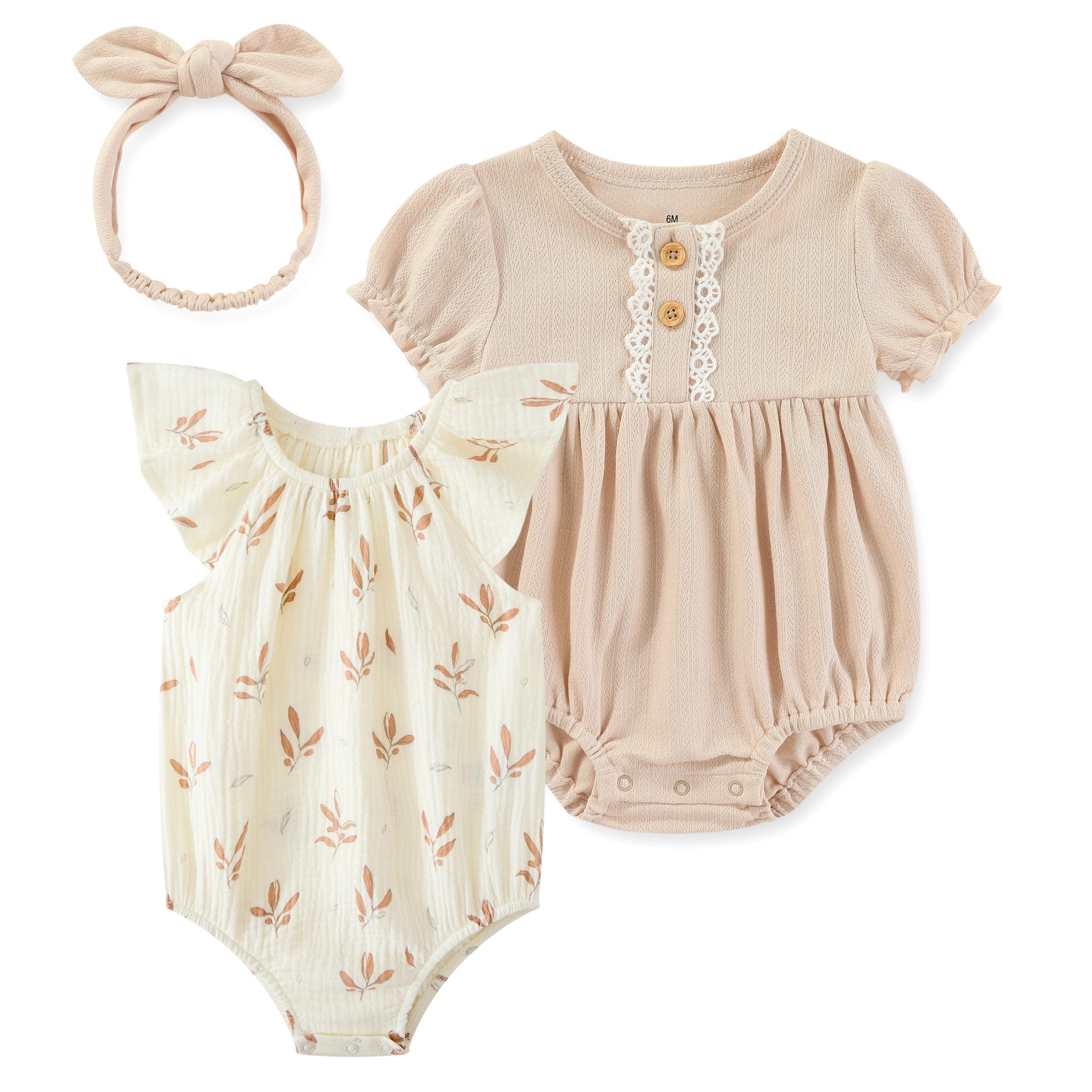 3-Pack Fashion Cute Baby Girl Clothing Set Soft Newborn Short Sleeve Bodysuits+headband 0-24 Months Infant Outdoor Party Clothes