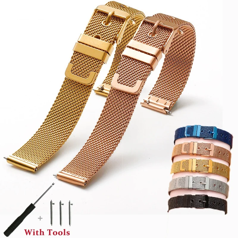 16mm 18mm 20mm 22mm Quick Release 0.6 Thick Milanese Mesh Watch Strap Replacement for Universal Waterproof  Watch Bracelet