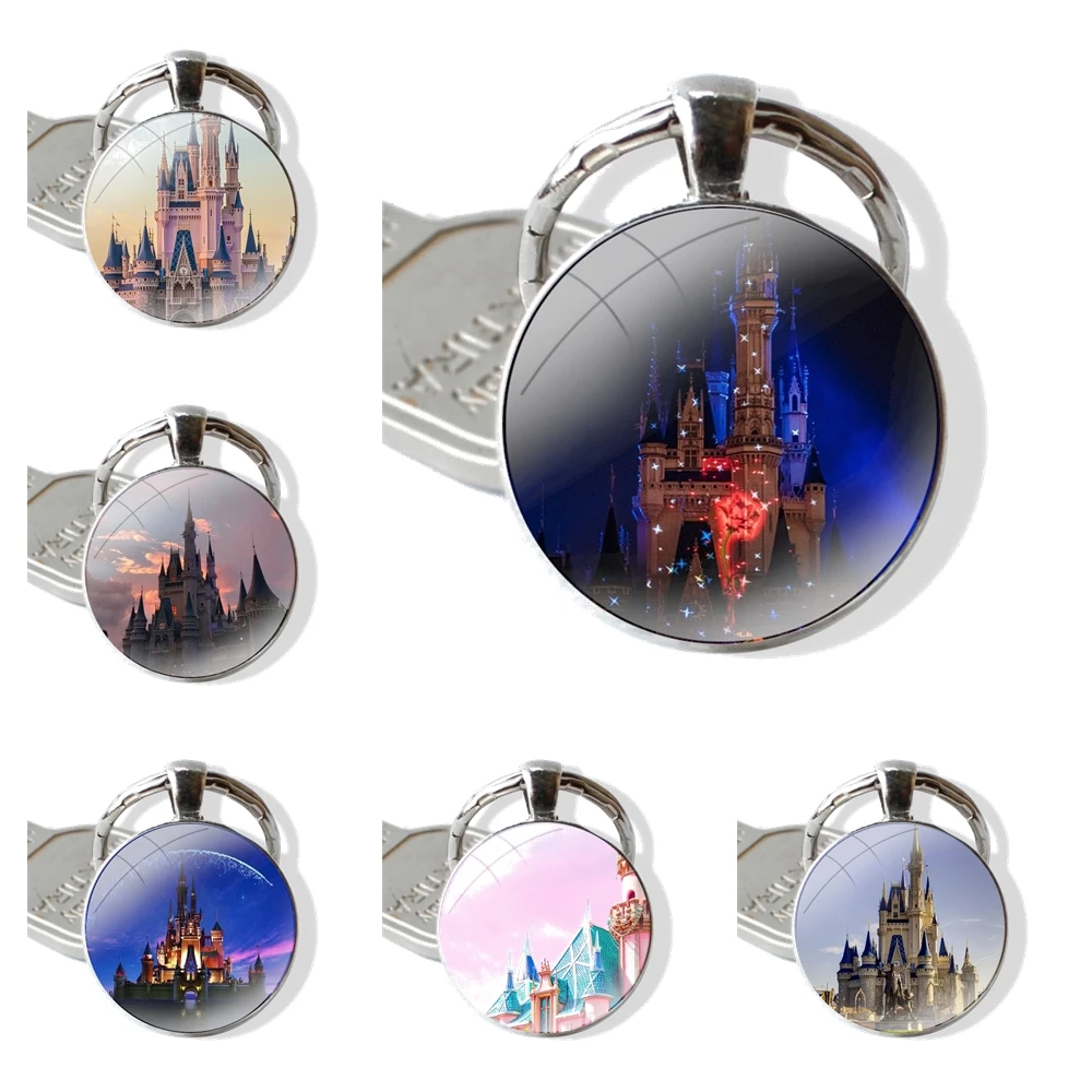 Keychain Handmade Glass Cabochon Key Ring Holder Pendant Key Chains Cinderella Castle Magic Kingdom