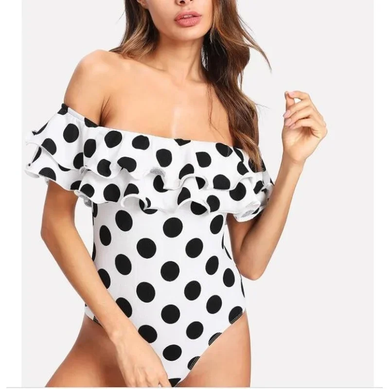 

One-Piece Swimsuit Sexy Push-up Pad Swimwears Women's Swimwear Polka Dot One-shoulder Monokin Bikinis Set Bathing Clothing