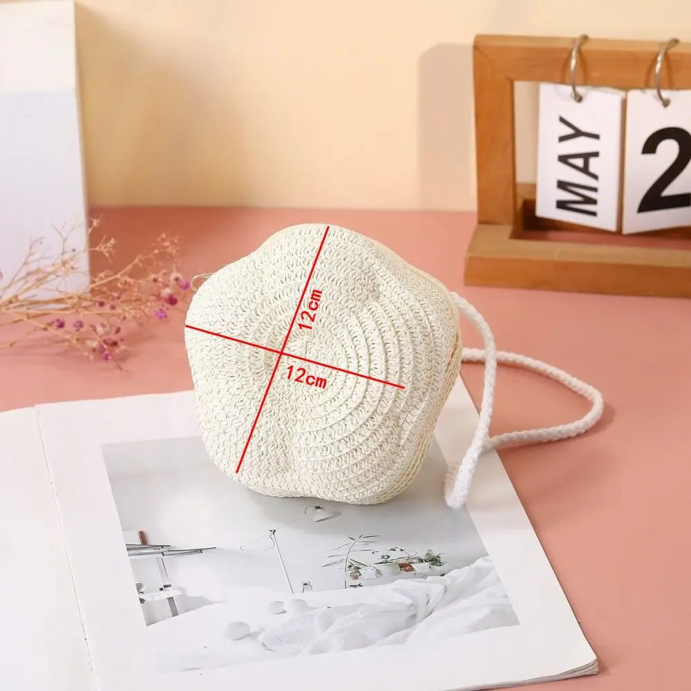 أزياء اليدوية المنسوجة القش حقائب الكتف لطيف خفيفة الوزن عملة المحفظة زهرة شكل حقيبة كروسبودي للأطفال