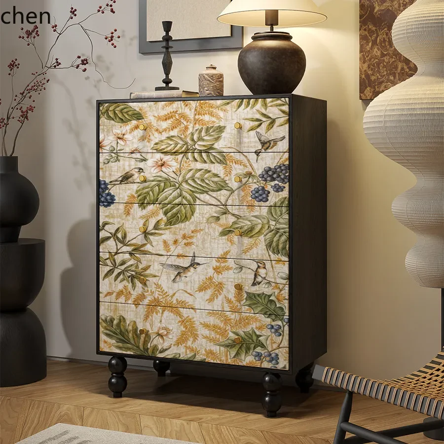 i5.15 Five-Drawer Cabinet Storage Living Room Bedroom Balcony Solid Wood Drawer Cabinet High-End Sofa Side Table Entryway