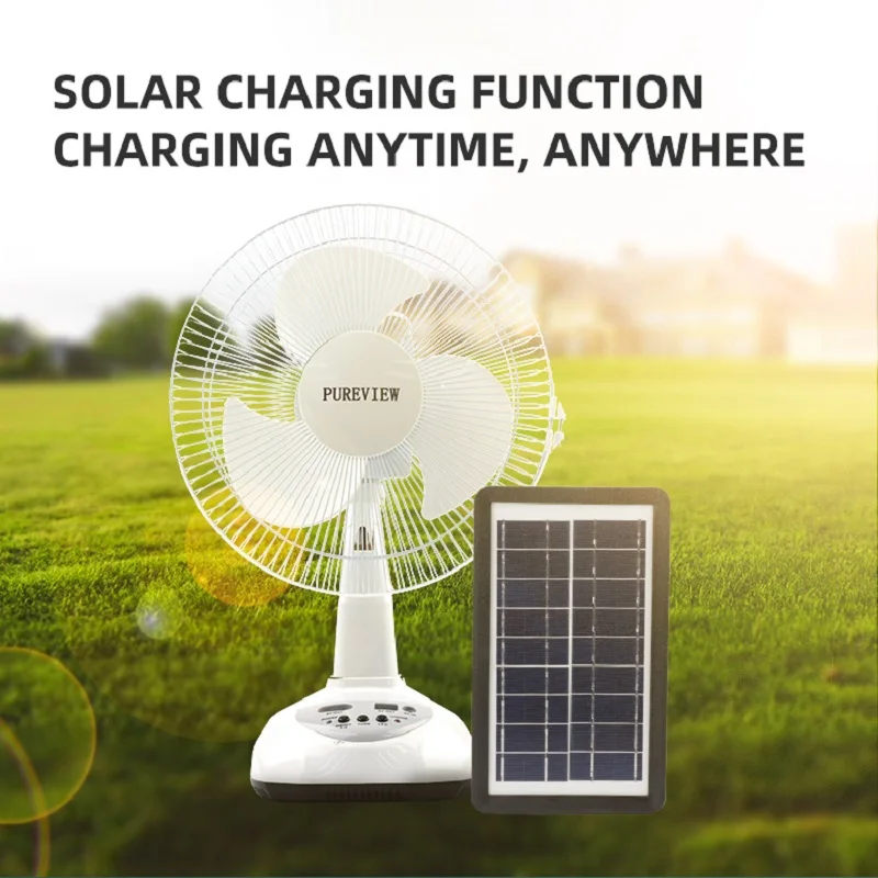 12 inches Solar charging table electric fan with power bank function portable and solar rechargeable fan 3C solar green power