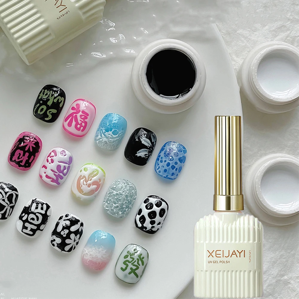 

5ml New Nail Poke Poke Nail Art Glue Black White Wave Texture Lace Hole Sculpture Nail Painting Art Gel DIY Manicure Decoration#