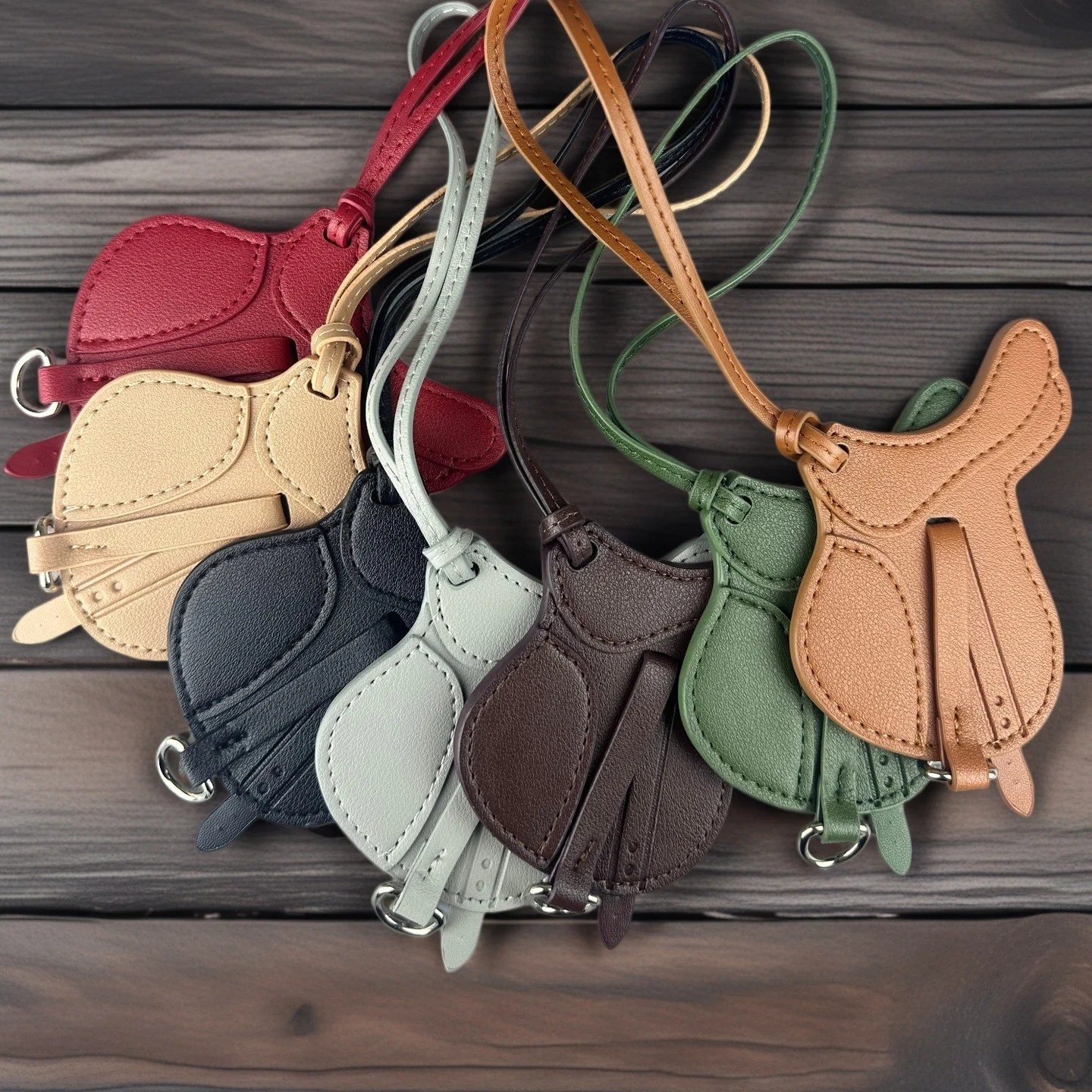 Luxury Equestrian Saddle & Pony Bag Charm Keychain – Artisan Hand-Stitched Faux Leather, , Reinforced Pony Design, Premium Gift