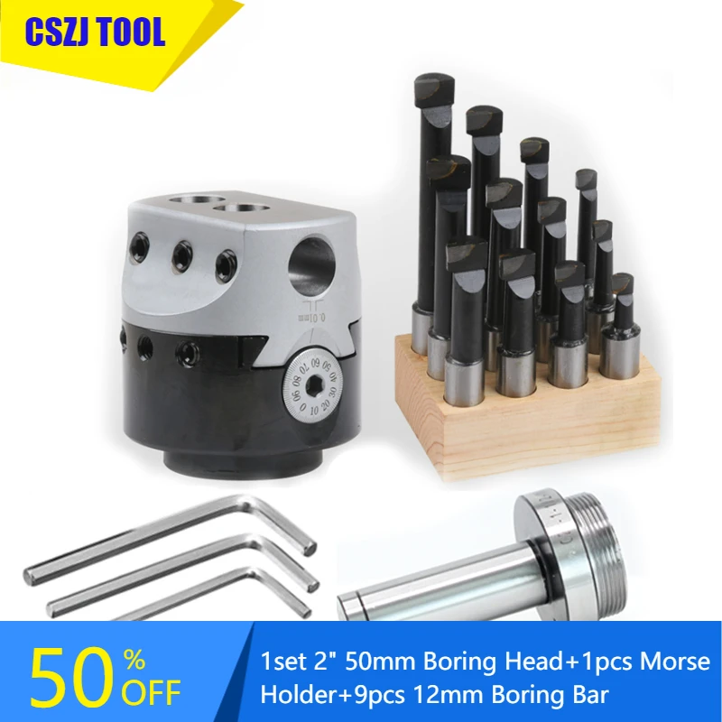 

1set 2" 50mm boring head+1pcs Morse holder+9pcs 12mm boring bar for cnc lathe bored boring tool set