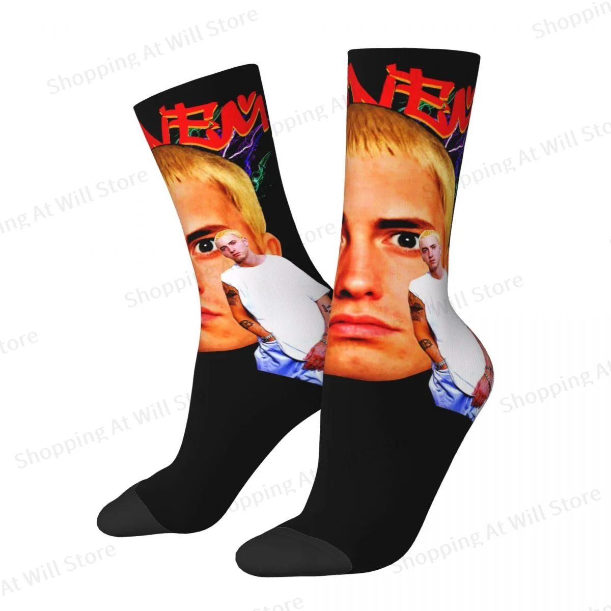 Throwback Merchandise Famous Rapper Eminem Unisex Winter Socks Running Fun printing Socks Street Style Crazy Sock