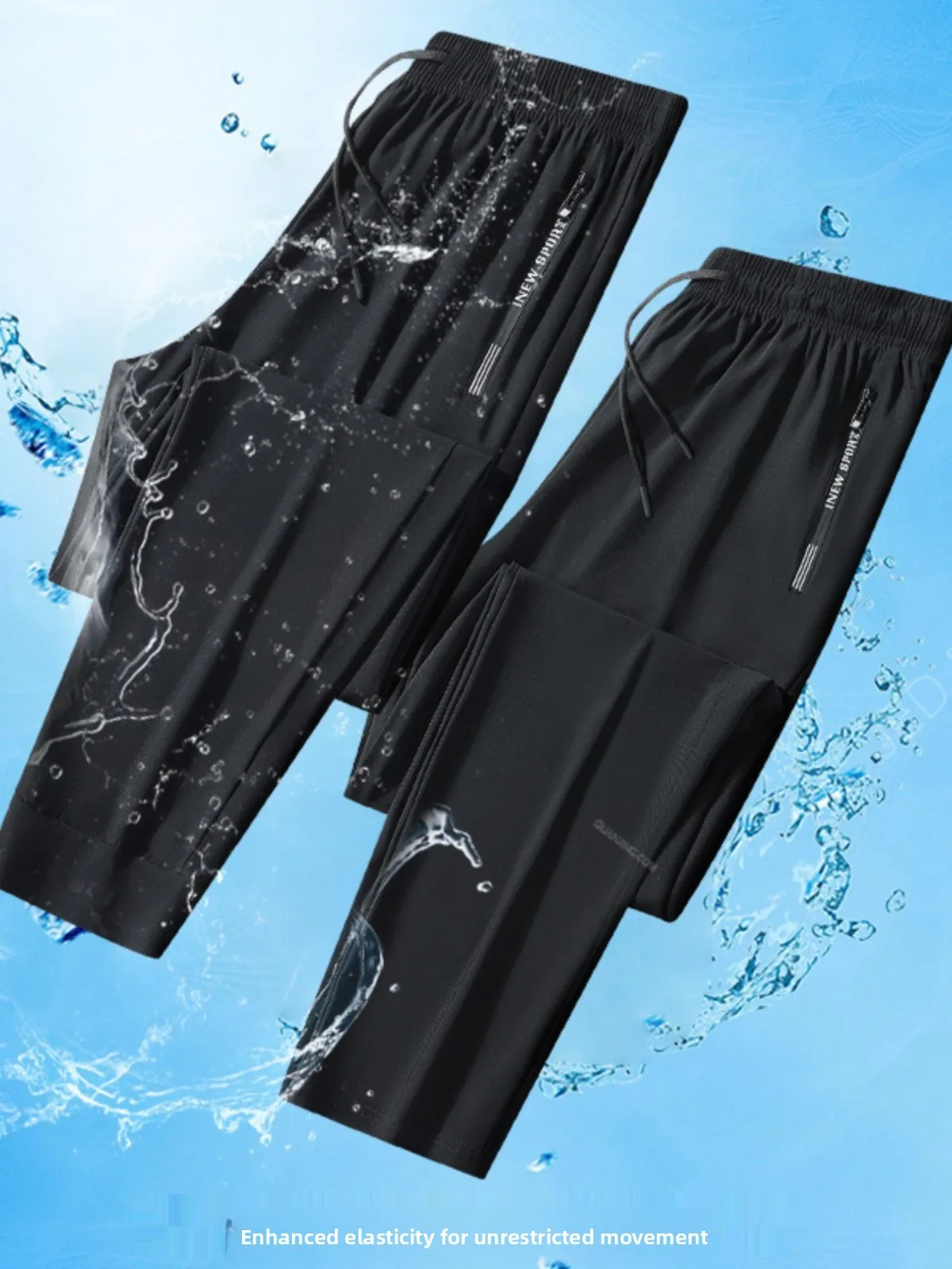 

High Elastici Ice Silk Men's Summer Thin Qui Dry Straight Leg Casual Sports Long Pants Large Size Air Conditioning Pants