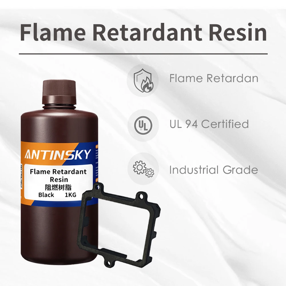 Antinsky Flame Retardant Resin Black 1KG Fire Safe Photopolymer Resin For Electronic Structural Parts 3D Printing