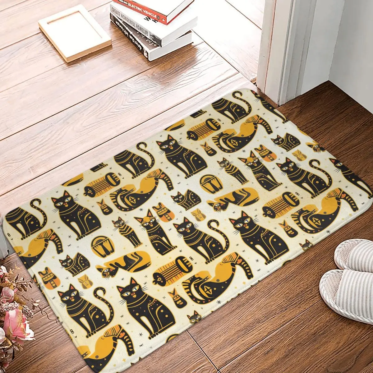 Egyptian Cat Egypt Hieroglyphic Doormat Kitchen Entrance Home Floor Mat Anti-slip Carpet Rug for Bedroom Footpad Mats