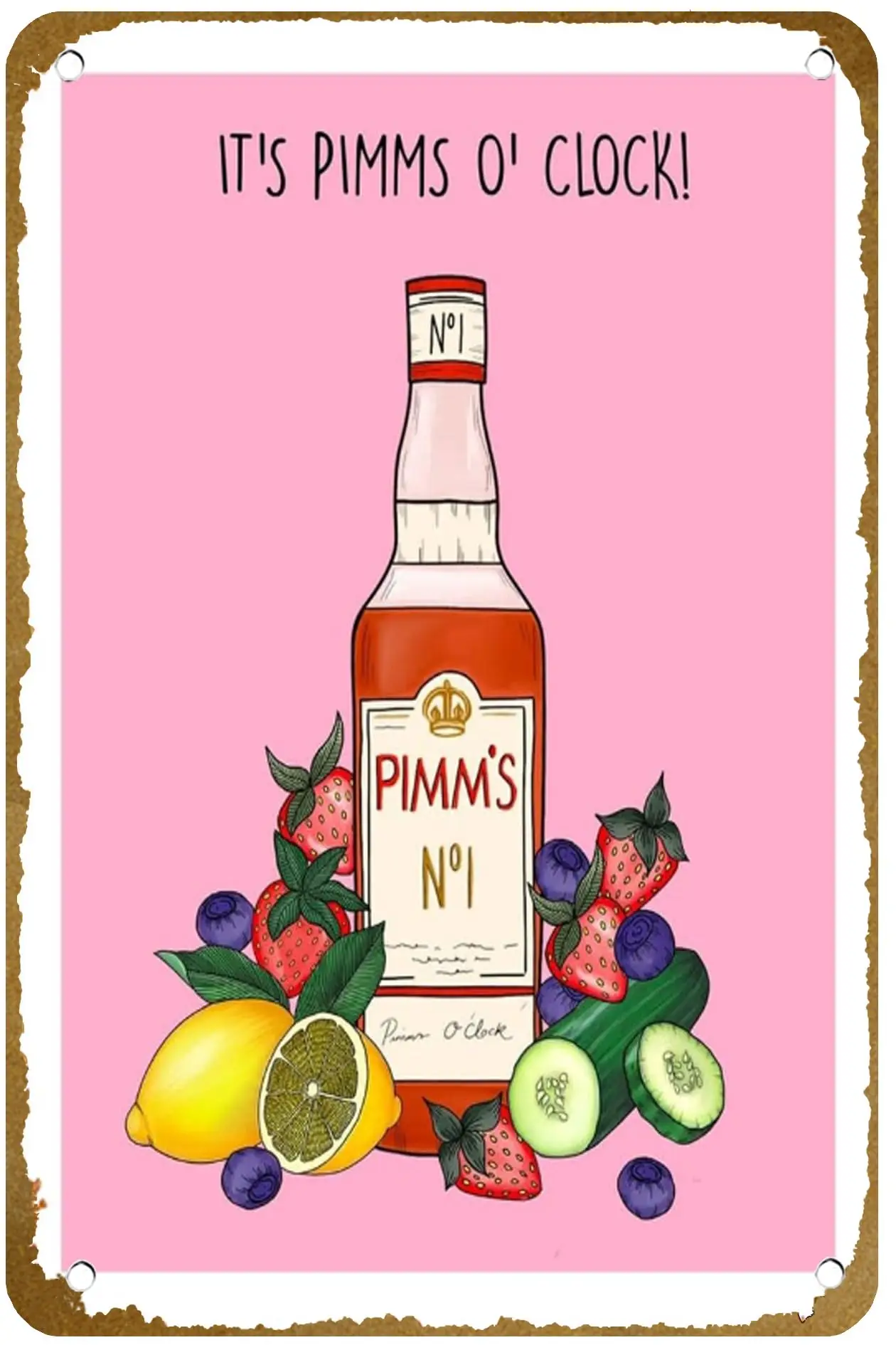 Pimms O;Clock Poster Vintage Metal Tin sign Logo Family Club Bar Cafe Bedroom Art Wall Decoration Gift 8x12 inches