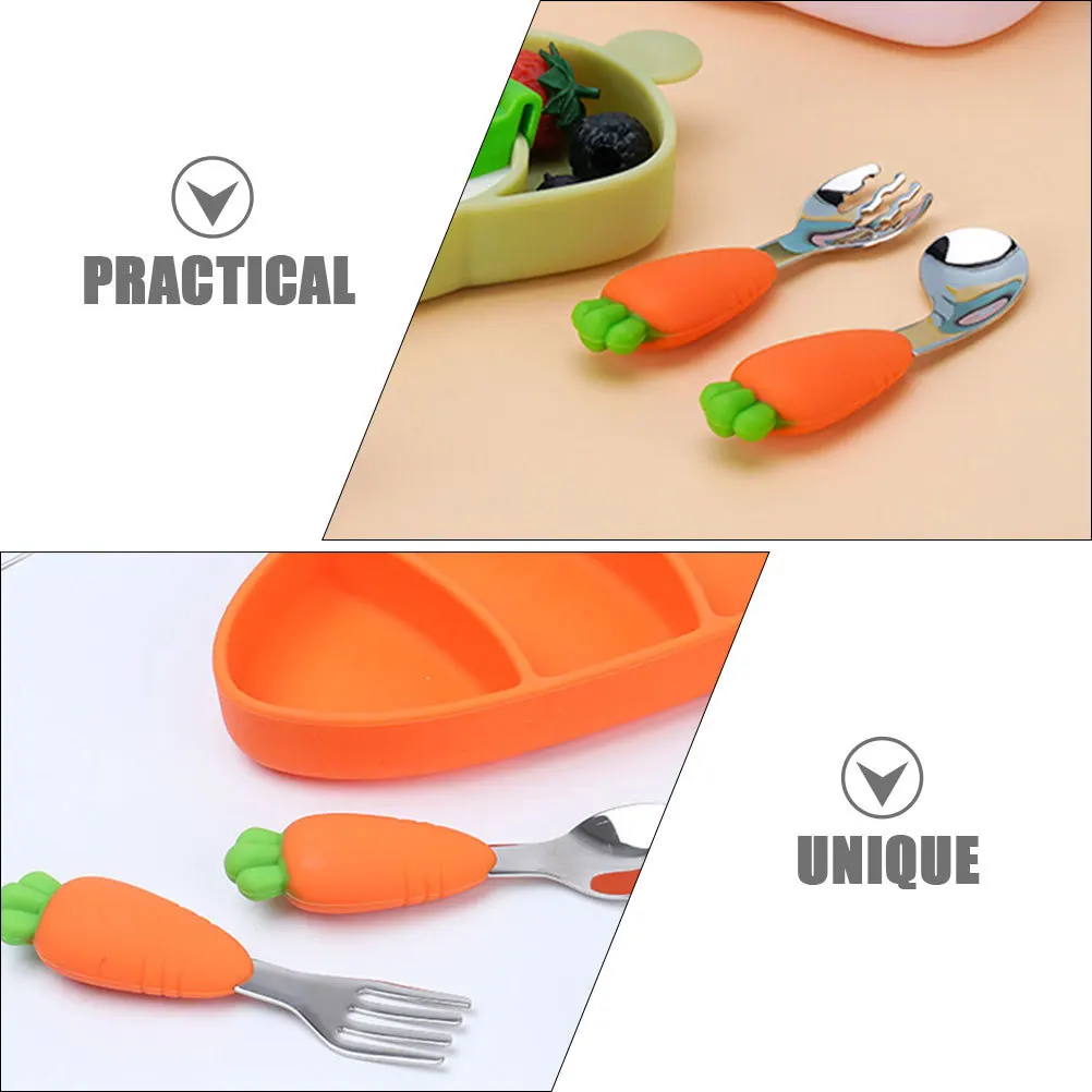 

2Pcs Baby Spoon Fork Set Stainless Steel Silicone Handle Toddler Utensils Kids Feeding Accessories Self Feeding Children