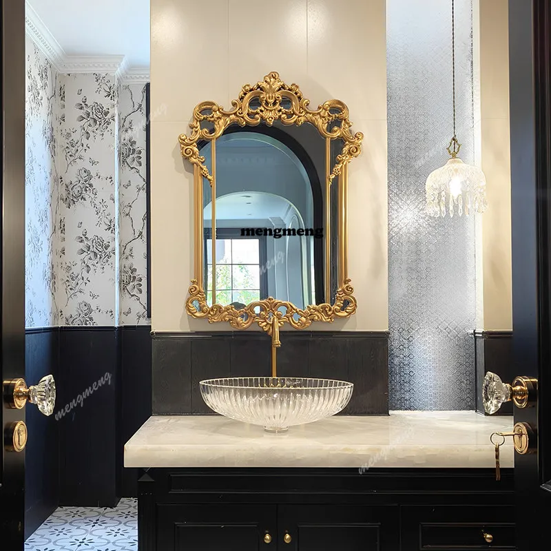 

American luxury European wall mounted bathroom vanity mirror wall carved decorative mirror French fireplace mirror