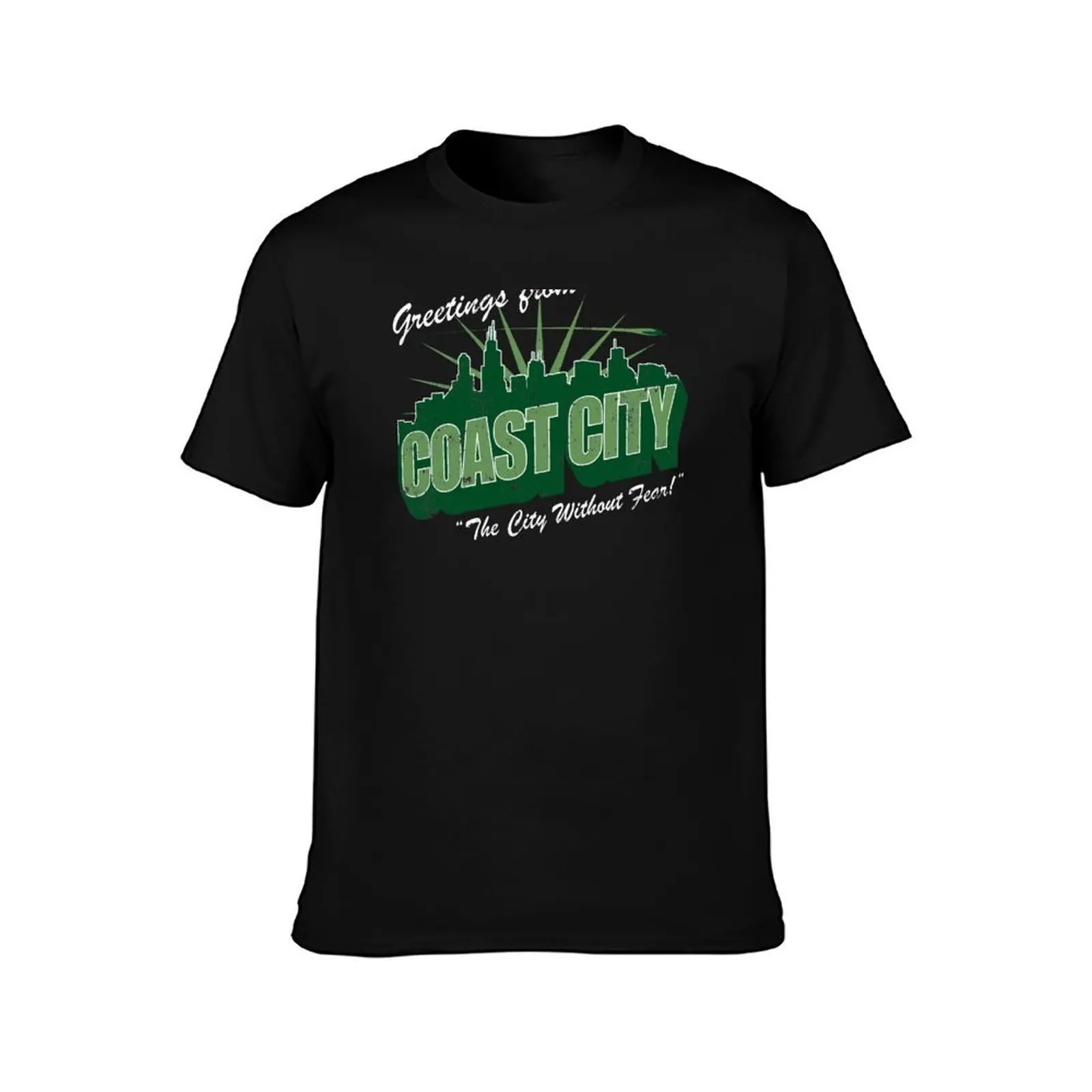 Greetings From Coast City T-Shirt, Summer Casual Cotton Tee, Oversized Streetwear Tops, Vintage Graphic Print, Unisex Men Women