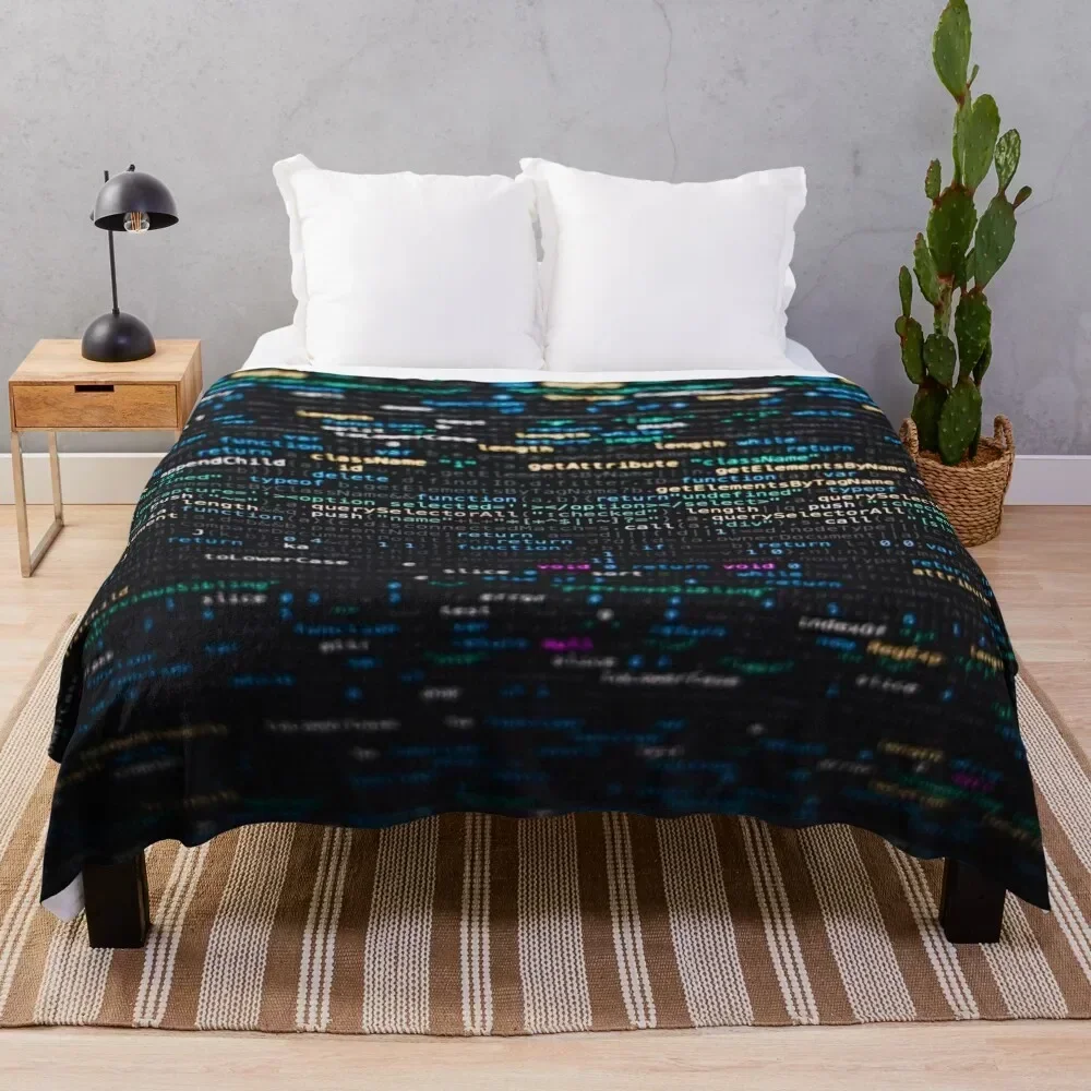 

Software Developer Programming Code on Black Background Throw Blanket Machine Washable Soft Warm Blanket