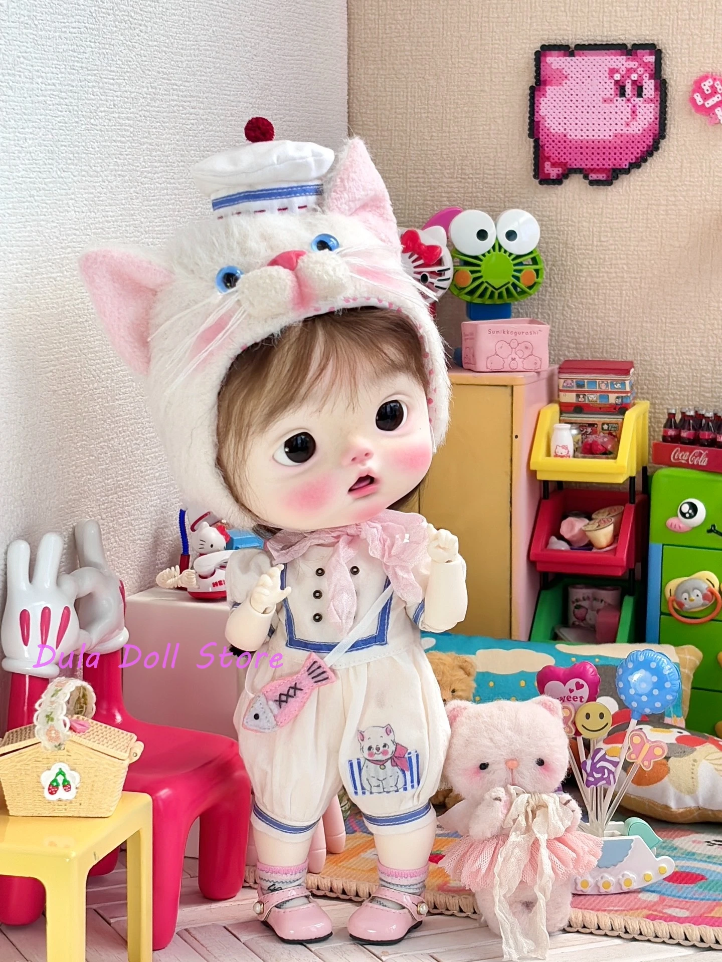 （New Arrivals Special）Dula Doll Clothes Dress Sailor little white cat set Blythe ob24 ob22 diandian qbaby Big fish body doll