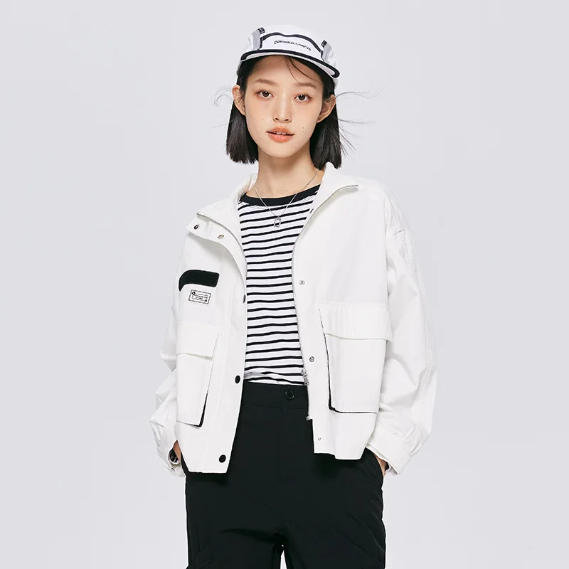 Semir Outerwear windbreaker Women Stand Collar Drawstring Jacket 2023 Spring New Loose Fashion Color Contrast Top Simple Coat