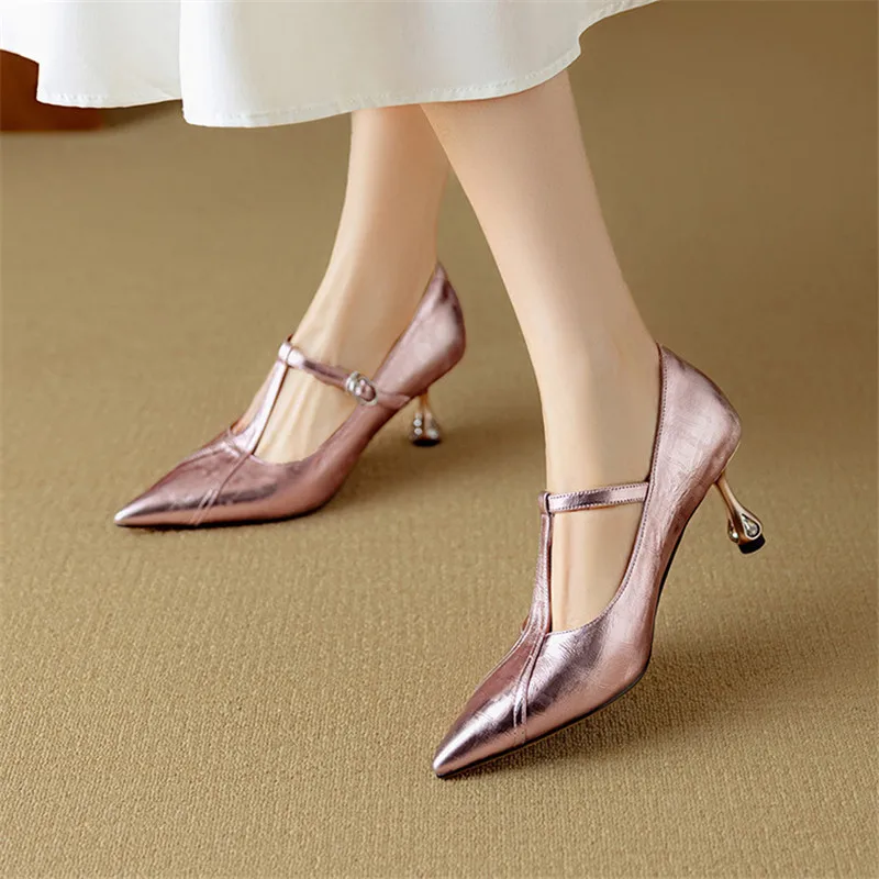 

Новые весенне-летние женские туфли-лодочки из натуральной кожи, модные туфли Мэри Джейн с острым носком, женская обувь на высоком каблуке