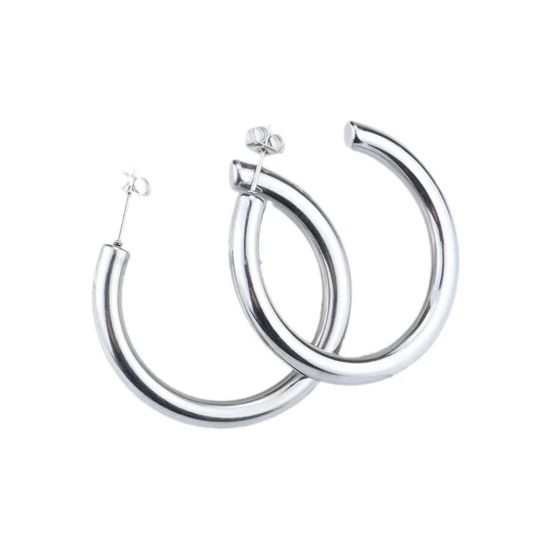 Oversize Gold Plated Hoop Earring Simple Thick Round Circle Stainless Steel Earrings for Women Punk Hiphop Jewelry Brincos