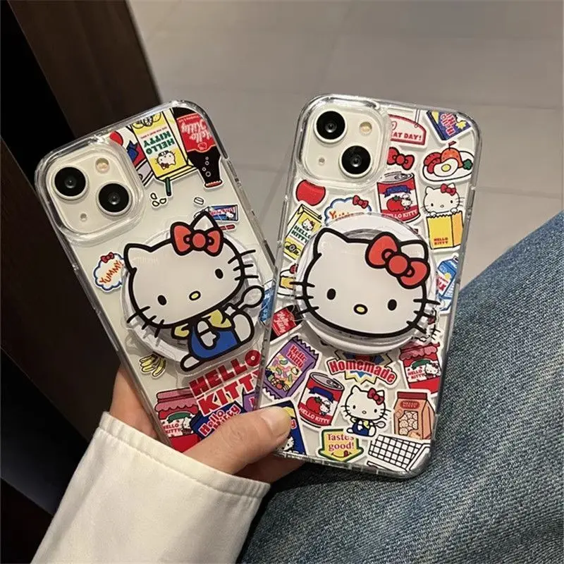 Fashion Sanrio HelloKitty Magnetic Suction Bracket Phone Case For iPhone 16 15 14 13 12 11 Pro Max XR XS MAX Y2K Lovely KT Cover