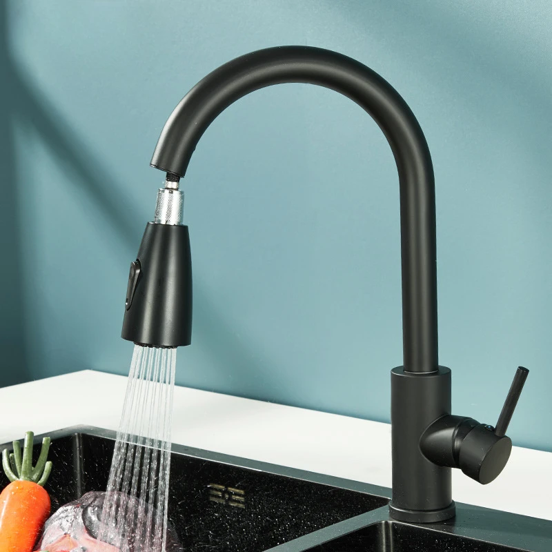 Kitchen faucet pull-out cold and hot household universal telescopic splash proof stainless steel vegetable washing