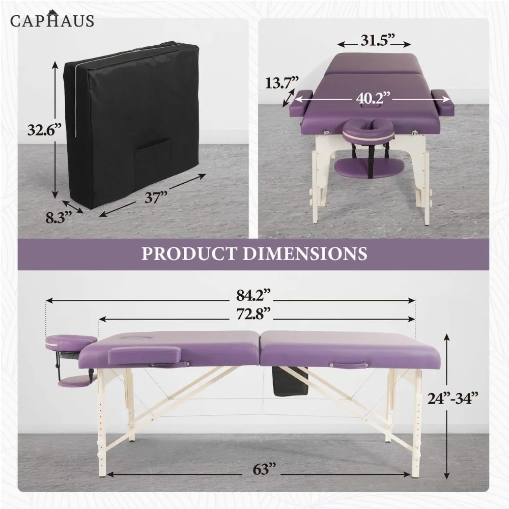 CAPHAUS-Premium Memory Foam Massage Table, dobrável e portátil massagem cama, altura ajustável Spa cama, 84"