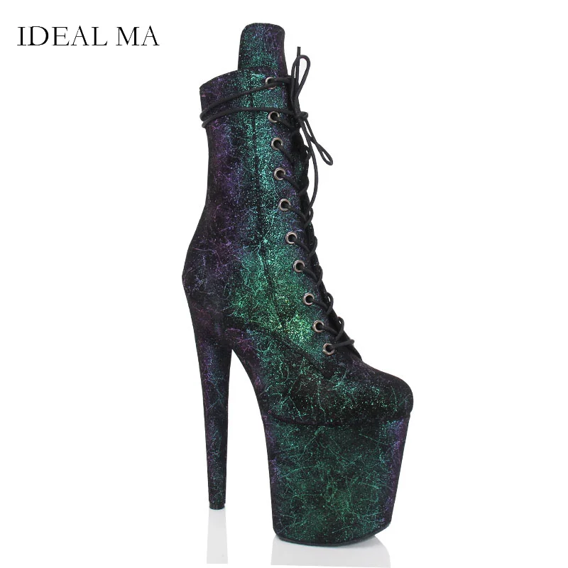 Model Party Sexy Ankle Boots 8 Inch 20cm Pole Dance Stage Performance High Heels Colorful Velvet Platform Booties