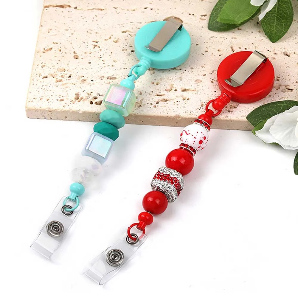 1-3 pçs carretéis de crachá beadable com barra retrátil frisado titular clipes para contas id nome crachá carretéis jóias presente diy para enfermeira