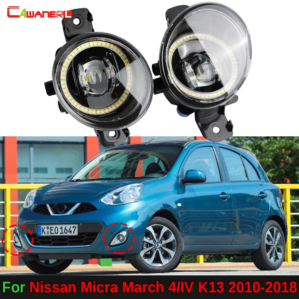 2IN1 Design Car LED Lens Fog Light Assembly with Angel Eye DRL Daytime Running Lamp For Nissan Micra March 4IV K13 2010-2018