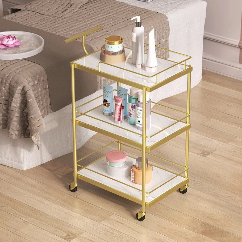  Light Luxury Beauty Salon Cart Nail Salon Mobile Tool Trolley Multipurpose Home Bathroom Storage Stylish Utility Salon Elegant