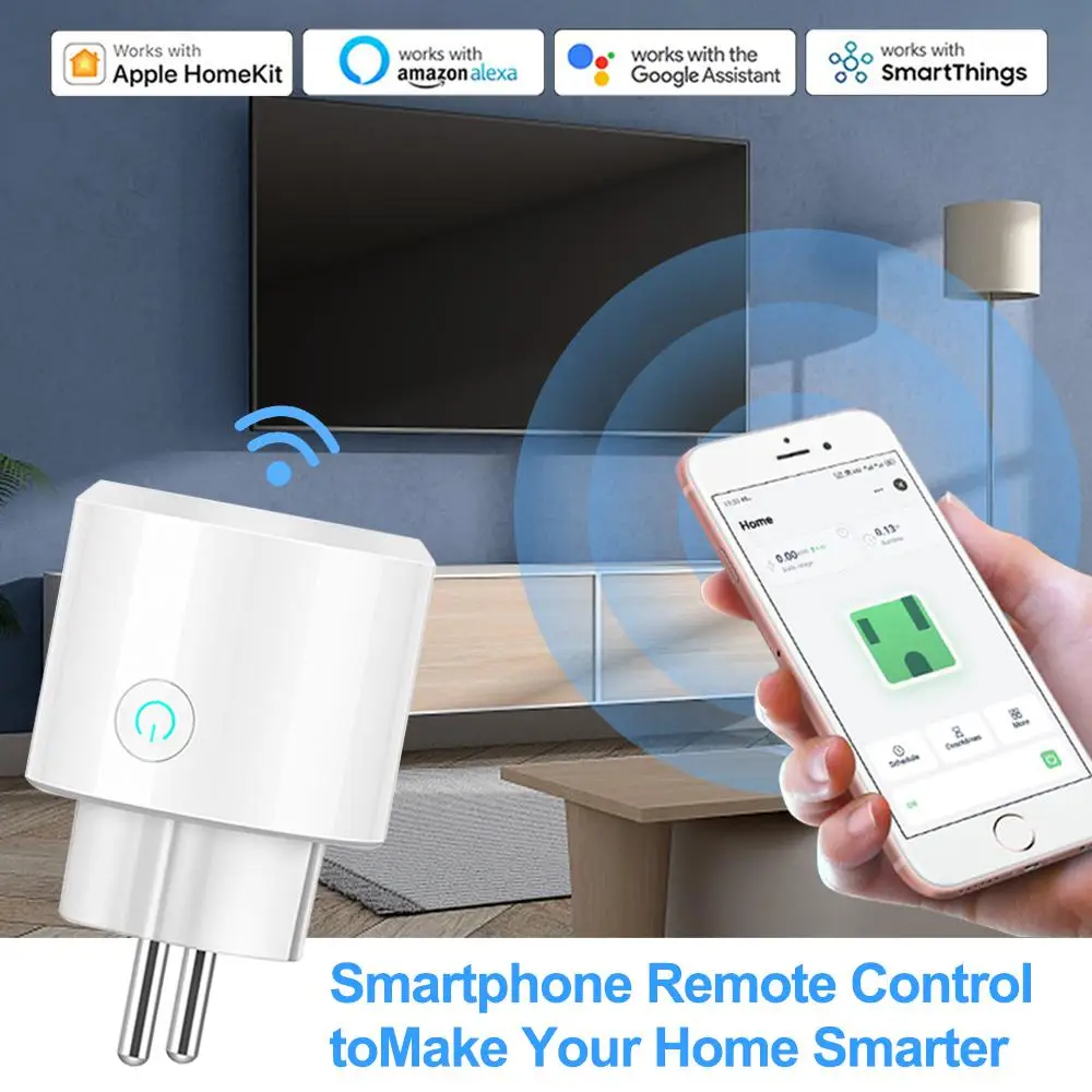 Matter WiFi Smart Power Plug 16A EU Socket Smart Home Apple Homekit Smartthings Remote Control Timing Via Alexa Google Assisant