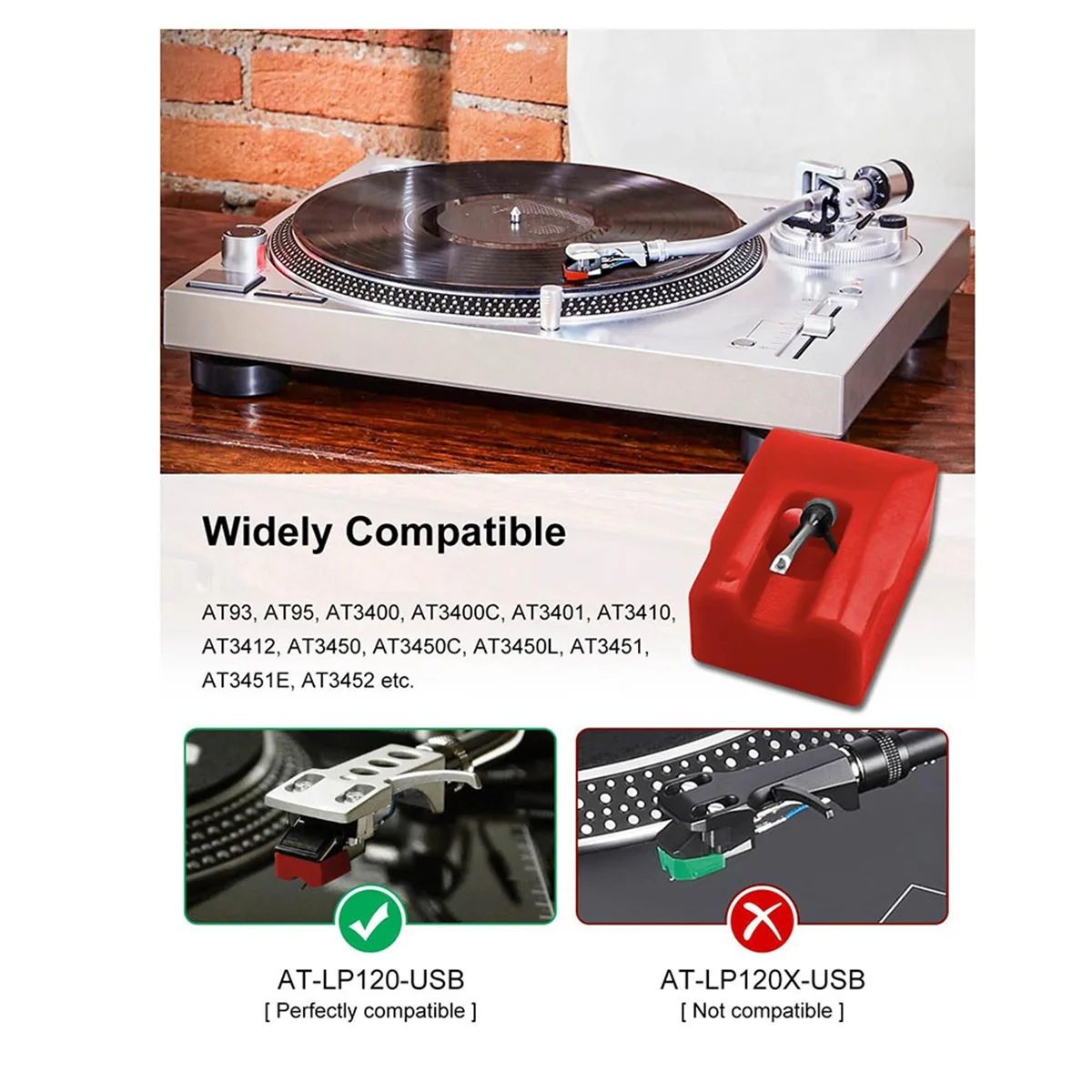 Record Player Needle Diamond ATN95E Replacement Stylus for AT-LP120-USB & Various AT-Model Turntables Red