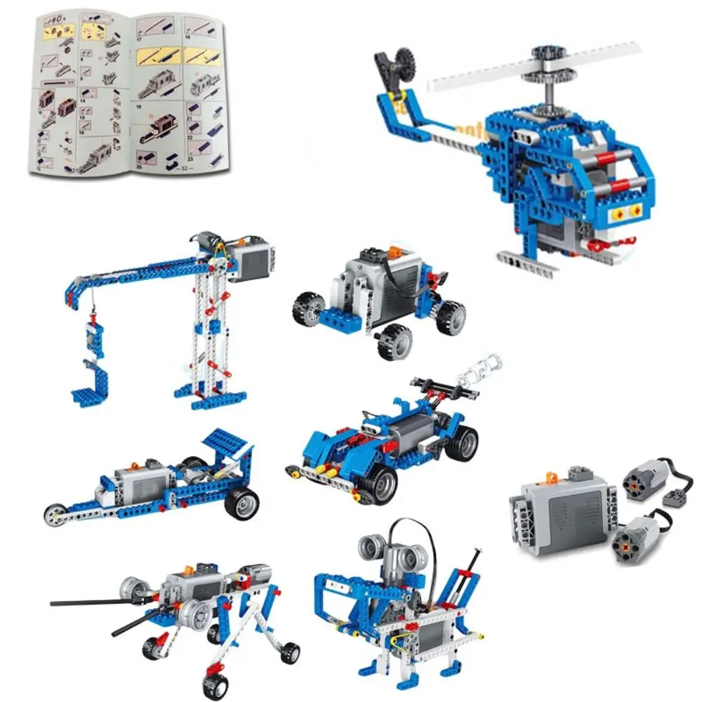 

396PCS 7 Different Shapes Erector Set Stem Electric Power Motor Multi Technology Building Blocks Model Technical Parts