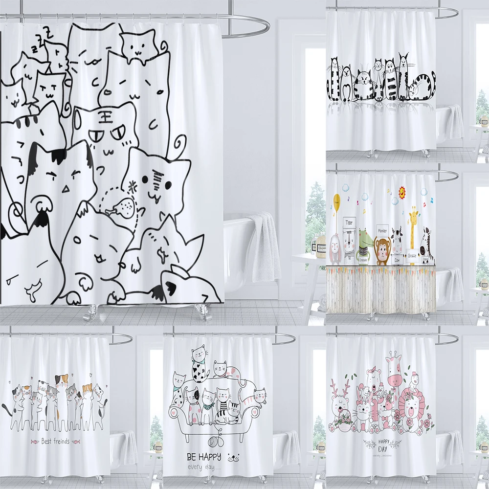 

lovely cats and dogs Cartoon shower curtain waterproof cloth Baby bathroom curtain bathroom water-blocking partition curtain
