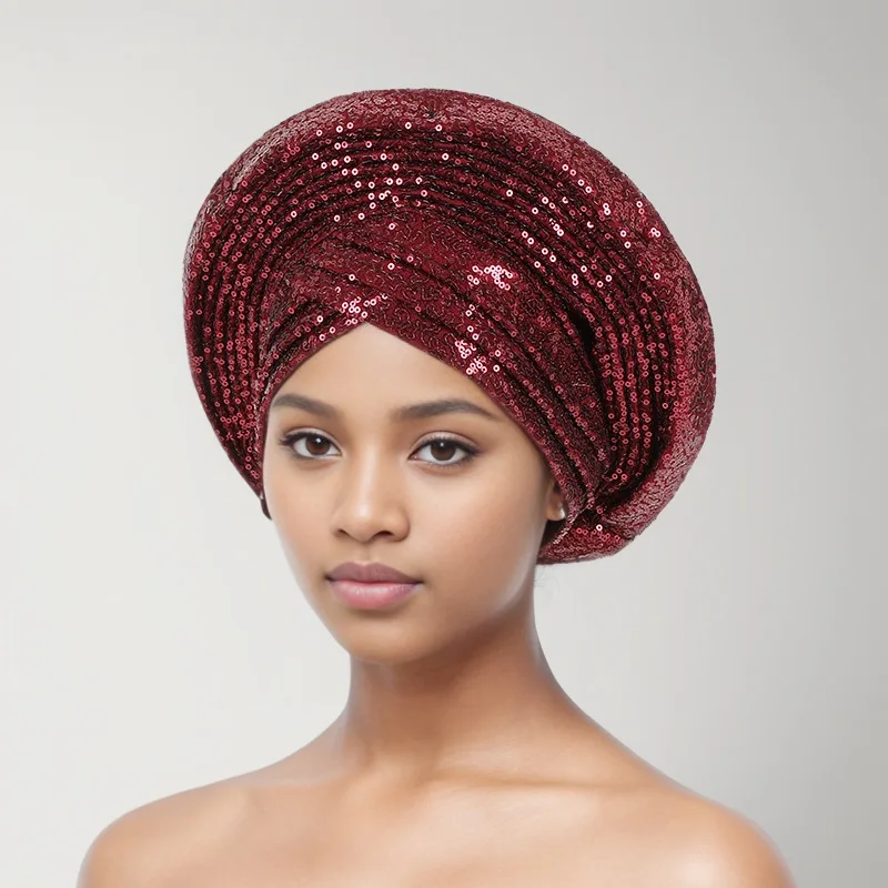 New sequin overlay Heavy industry African wedding headscarf hat baotou hat Ethnic hat