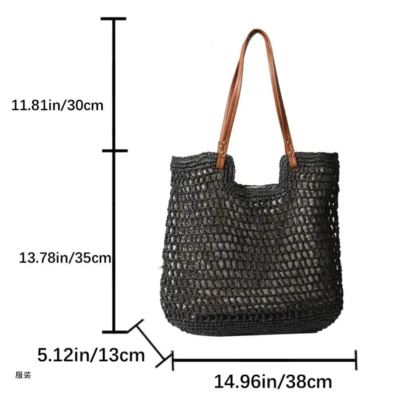D0UD Large Capacity Handbags for Women Straw Bag Shoulder Bag Handmade Seasides Bag Female Hollows Out Beach Bag Vacation Bag