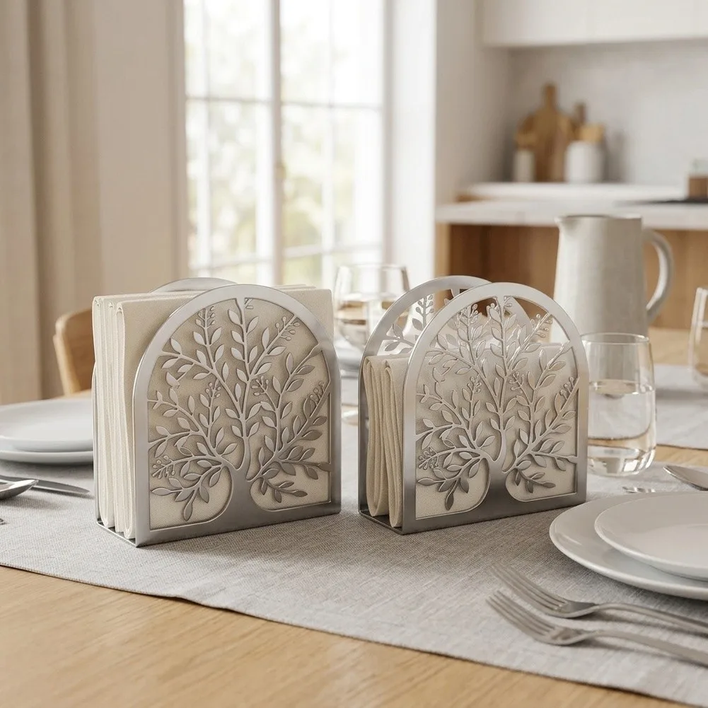 Hollow Cutout Organizer Metal Napkin Holder Elegant Carved Pattern Stainless Steel Construction U-shaped Frame Design