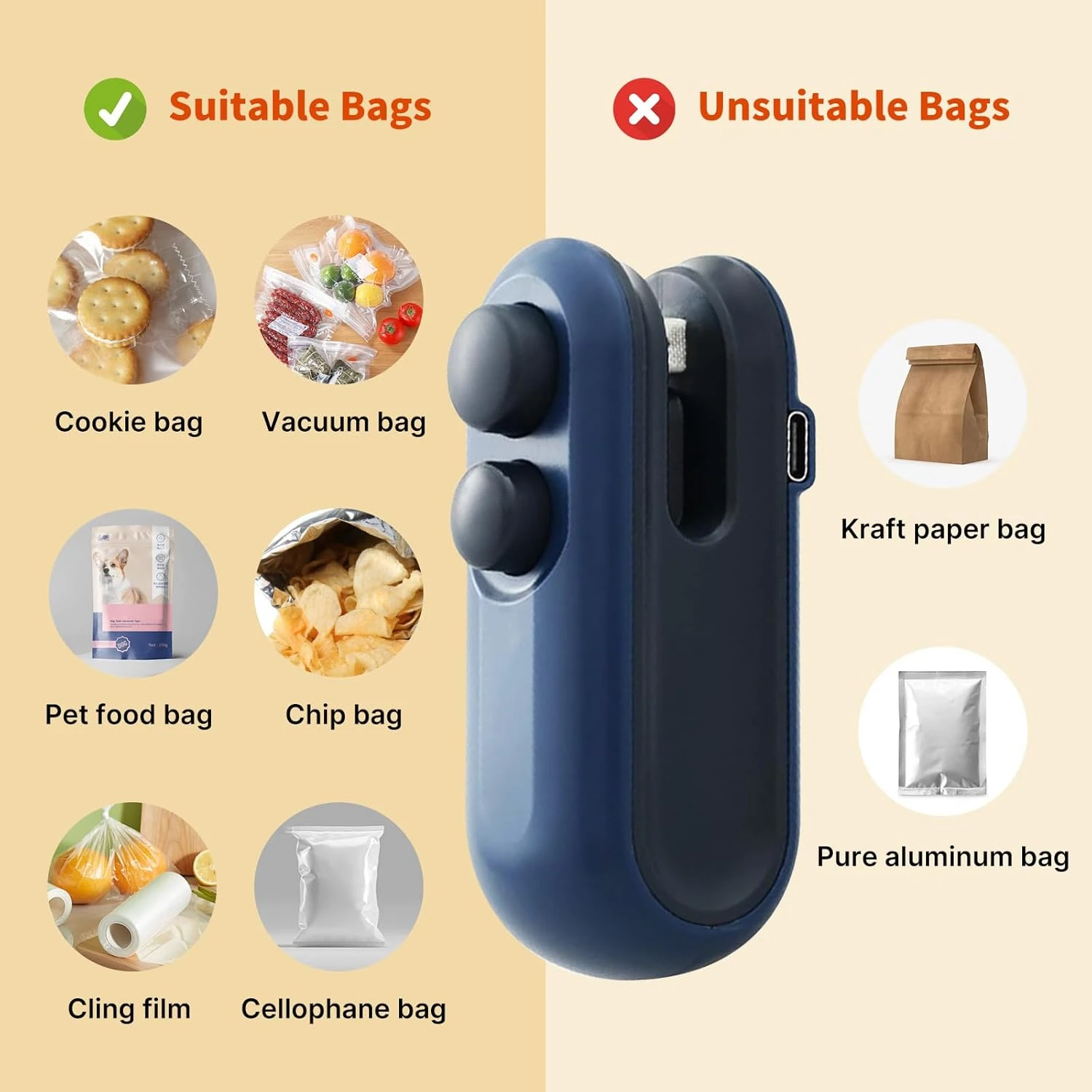 (НОВАЯ ВЕРСИЯ) Запаювач пакетов, Мини-запаювач пакетов с перезаряжаемыми тепловыми вакуумными упаковщиками 2 в 1, Портативный упаковщик пищевых продуктов для пакетов с чипсами, P