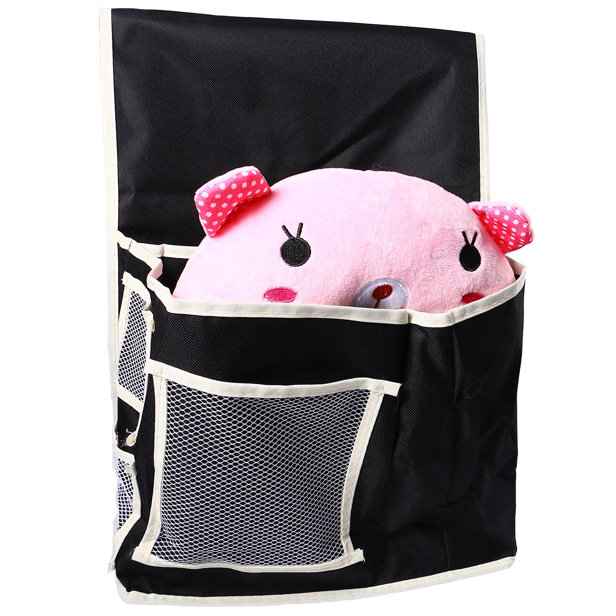 

Bedside Organizer Remote Controller Holder Bed Side Hanging Storage Pocket Bag for Dorm Bedroom (Black)