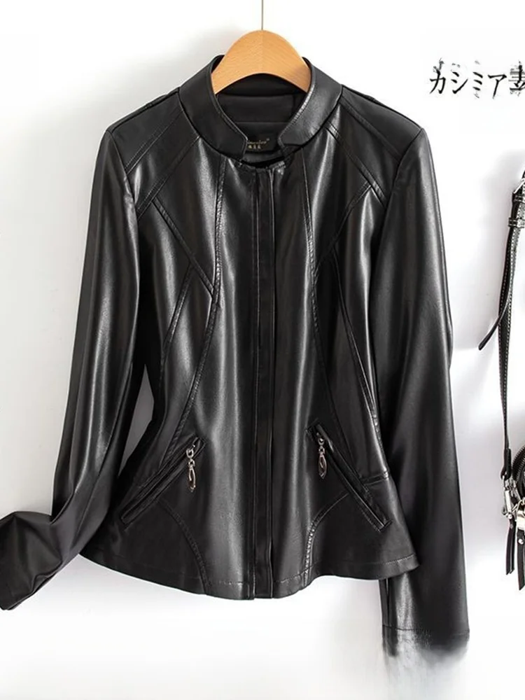 Primavera Autunno Nuovo Sle 2025 ort Pelle Jaet Donna Slim Fit Colletto alla coreana Cappotto di pelle eepskin di grandi dimensioni Pendolarismo Faion