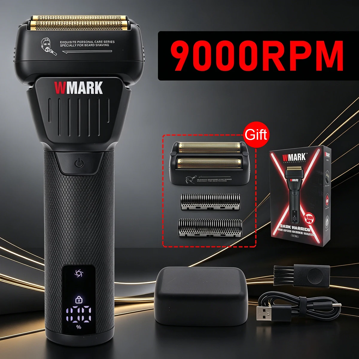 WMARK Elektrorasierer Wasserdichter Bartschneider 9000 U/min Rasiermaschine Professioneller Rasierer LED-Rasierer für Männer NG-7982