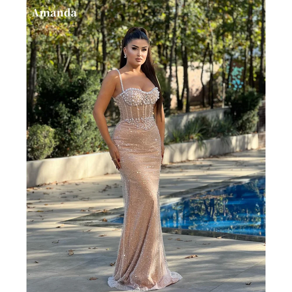 

Amanda индивидуальное платье-русалка на тонких бретельках с бисером, платье для выпускного вечера, корсет с блестками, платья de noche, роскошное вечернее платье без рукавов