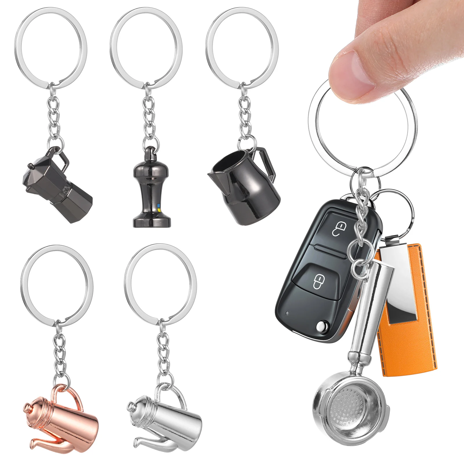 

6 Pcs Coffee Utensil Keychain X945 Spoon 340 Kettle 1160 1113 Pot 1078 X946 Zinc Alloy Bag Charm Creative Gift Lightweight