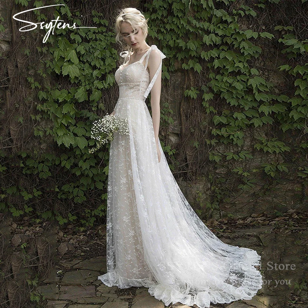 

SSYTENS Off Shoulder A-line Wedding Dresses Lace Floor-length Bohemian Bridal Gown Customized Elegant Illusion Dresses For Bride