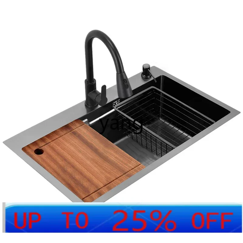 YJQ Black Nano Kitchen Large Sink Single Sink Ladder Stainless Steel Undercounter Dishwasher