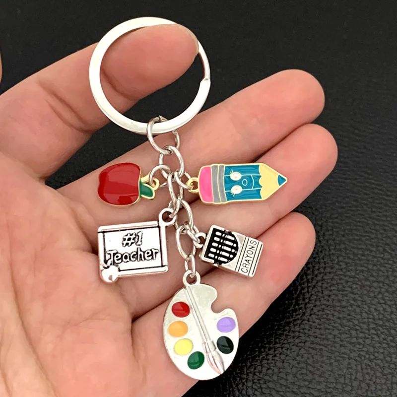 الكلاسيكية لوحة الرسم حاكم تلوين قلم رصاص المينا المفاتيح أبل المعلقات للنساء الرجال هدية المعلم جيدة المجوهرات اليدوية #2