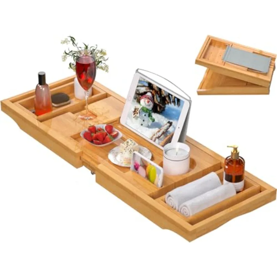 

Bathtub Caddy Tray for TubFoldable Bamboo Bath Table Tray with Book and Wine Glass Holder Free Soap Dish Suitable for Luxury Sp