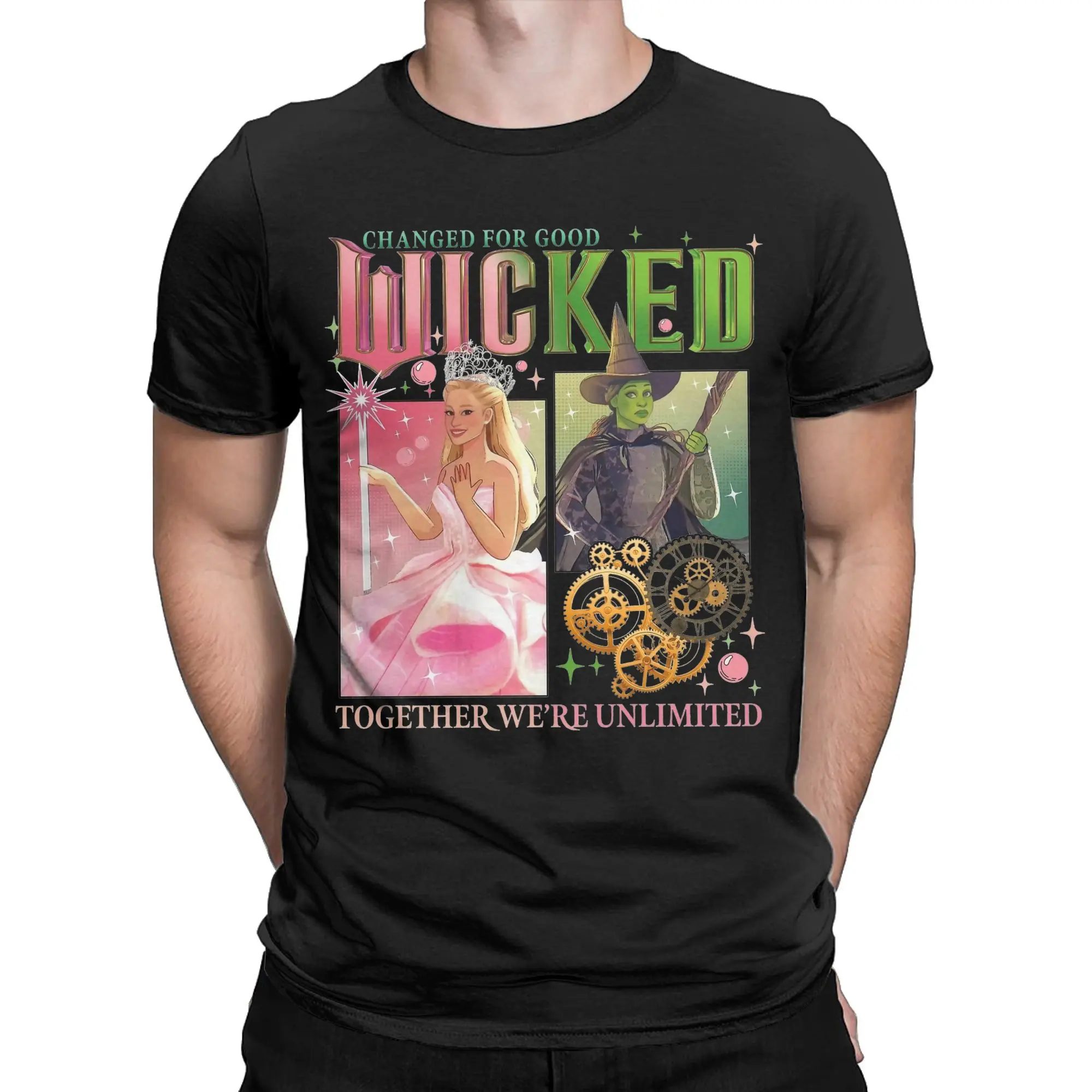 Wicked Changed For Good Movie Elphaba And Glinda T-Shirt Men Pure Cotton Tees Short Sleeve T Shirts Birthday Present Clothing