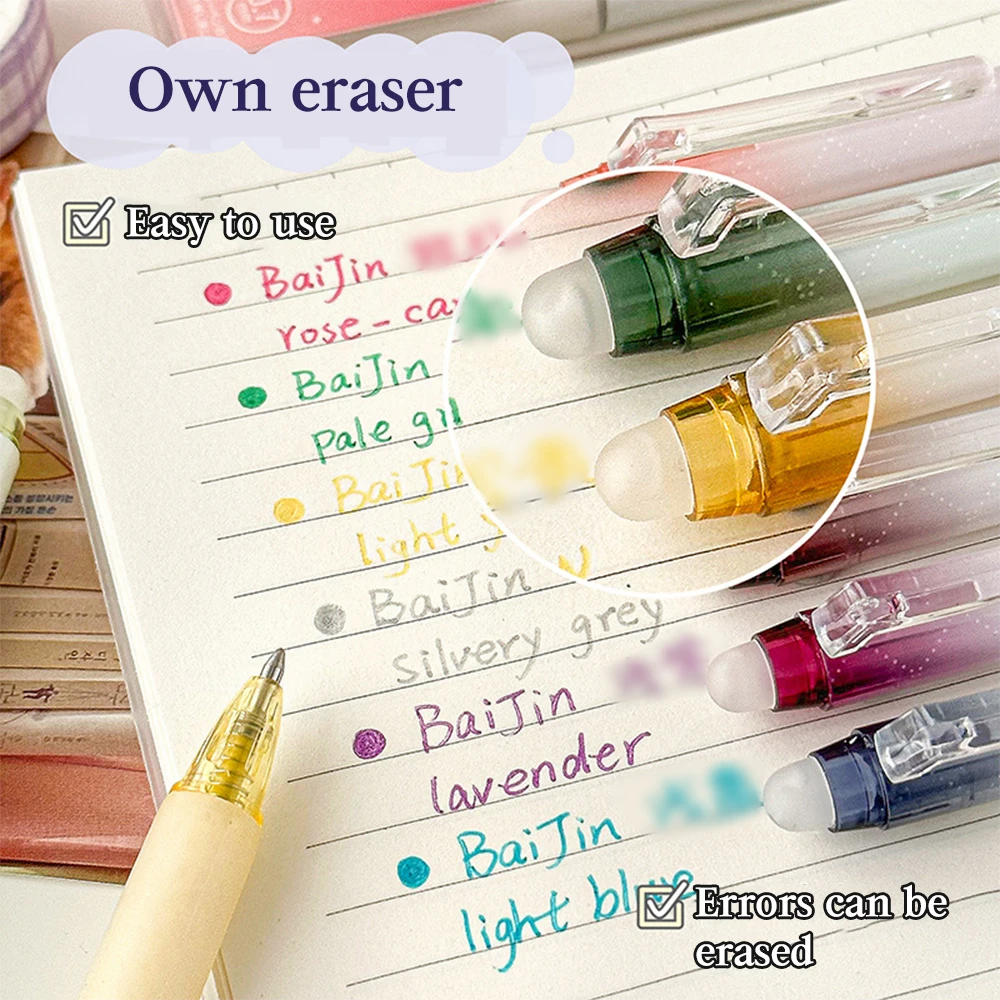 6pcs/set Colorful starry sky Erasable Gel Pens 0.7mm Glitter Neutral Pens Colorful Ink Needle Pens for Writing Stationery Office