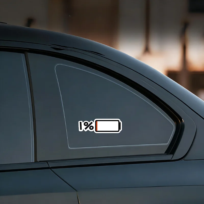 1% Low Battery Warning Sticker Matte Vinyl Decal Waterproof Durable Car Laptop Luggage Motorcycle Decoration
